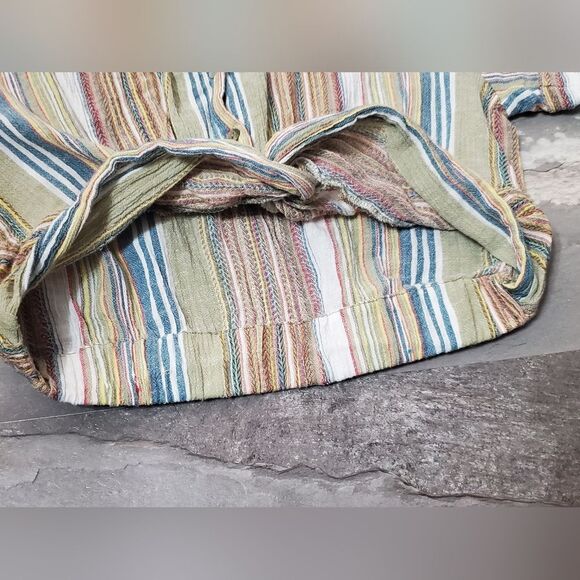 Angie Short Sleeves Crop Top Shirt. Multicolor Stripes. Twisted Front. Boho. L. - Picture 5 of 8